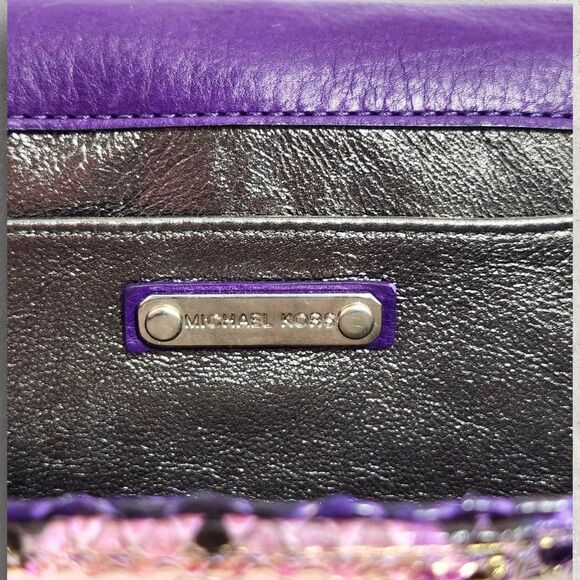 Michael Kors Purple Black Faux Snakeskin Clutch w/ Oversized Buckle Evening Bag - Picture 6 of 9